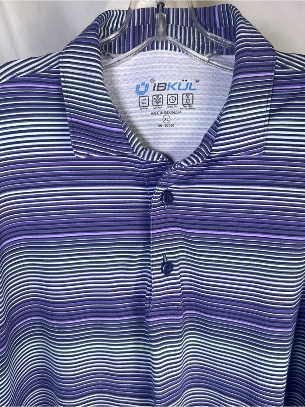 IBKUL Men's Long Sleeve‎ Striped Polo Shirt Purple & Black XL UPF 50 Tennis Golf